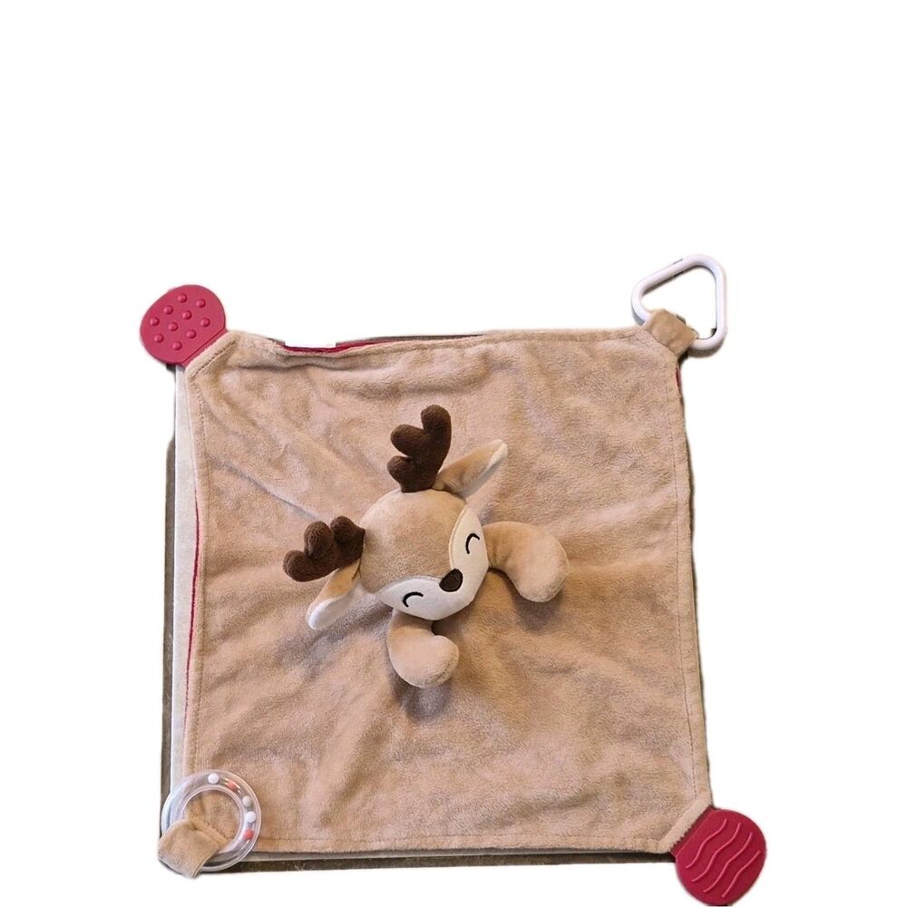 Modern  Baby Tan Reindeer Lovey Teether Rattle Baby Toy Security Blanket